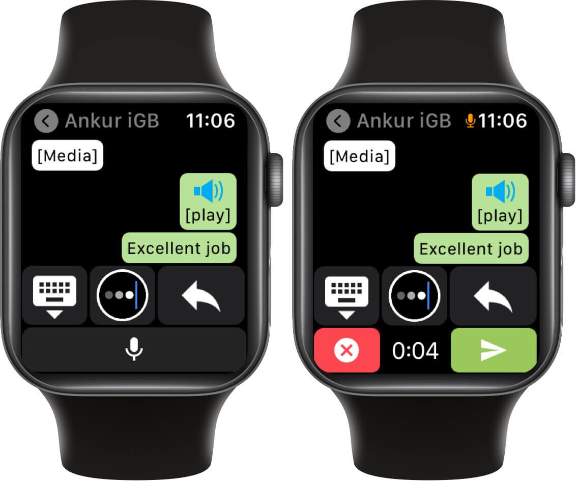 ارسال کلیپ صوتی از طریق واتساپ در Apple Watch