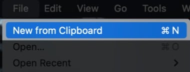 انتخاب گزینه New from Clipboard از بخش File