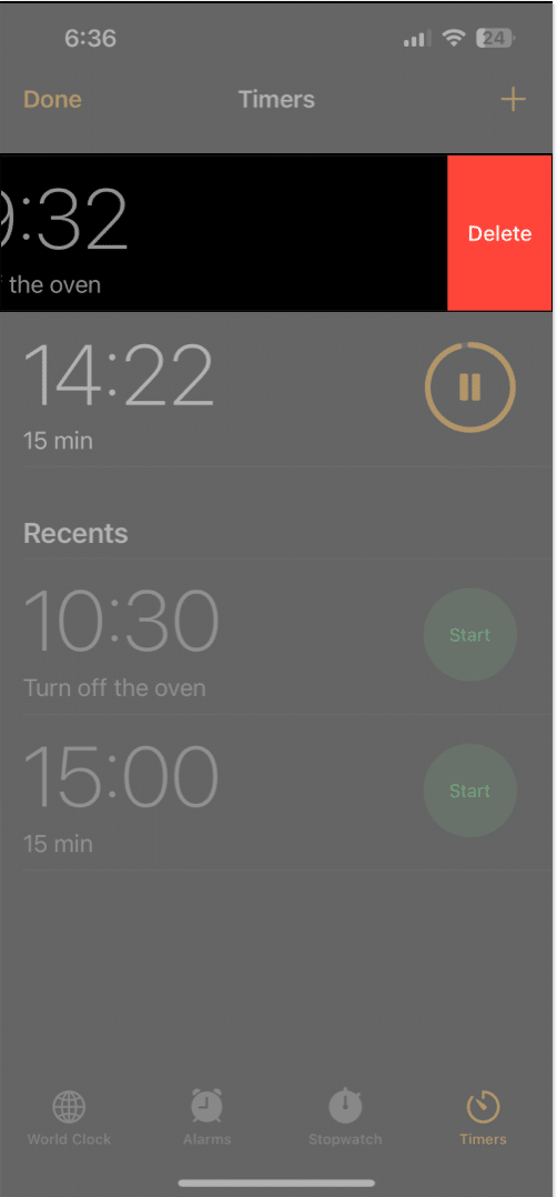 حذف تایمر در Clock app