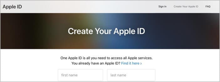 روی Create Your Apple ID کلیک کنید
