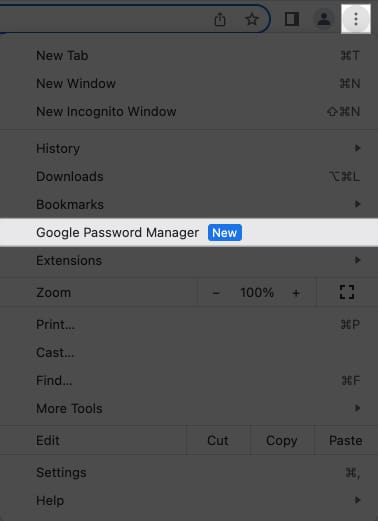 کلیک بر روی Google Password Manager
