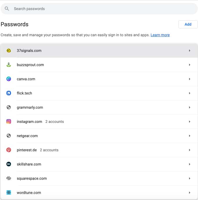 رابط کاربری Google Password Manager