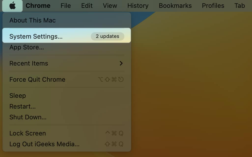 کلیک بر روی لوگوی اپل برای روشن کردن کلید موس در مک بوک