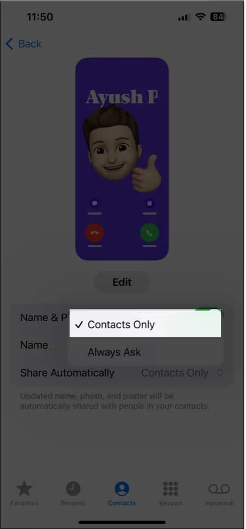 گزینه Contacts Only را انتخاب کنید